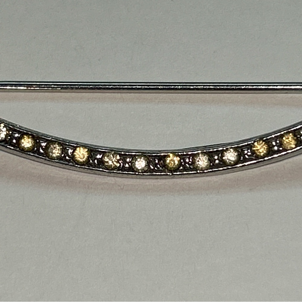 Vintage Crescent Sterling Silver Rhinestone Brooch Pin. - Picture 2 of 6